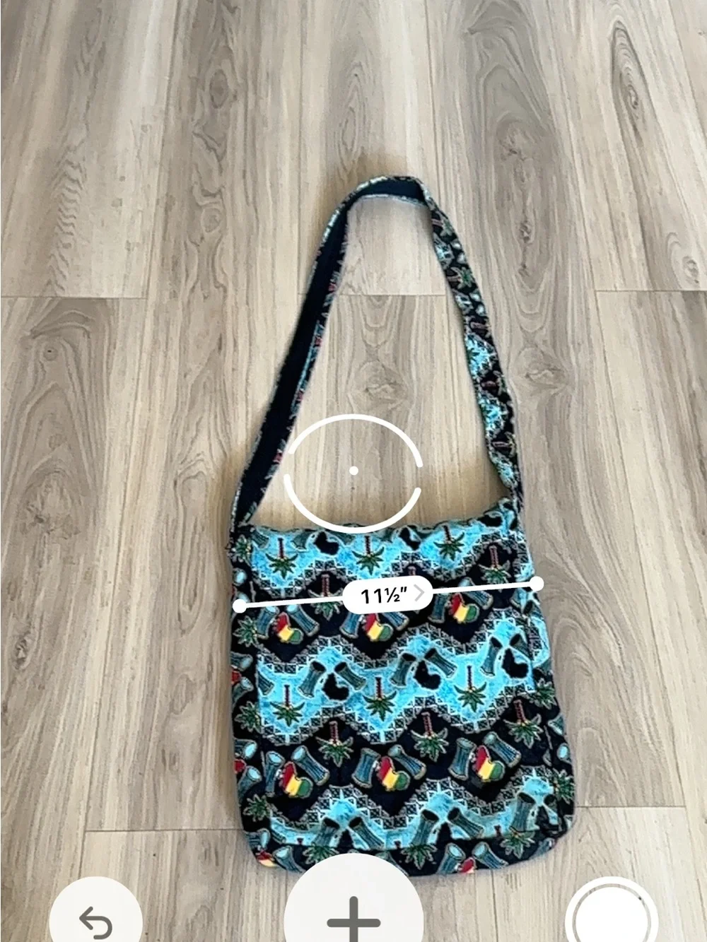 Blue Patterned Hobo Shoulder Bag with Tropical Accents